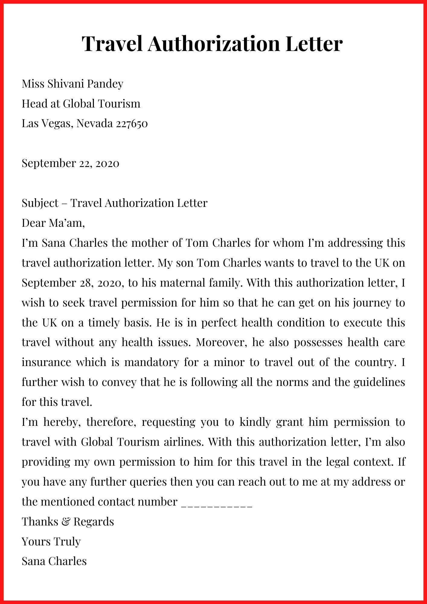 Travel Authorization Letter