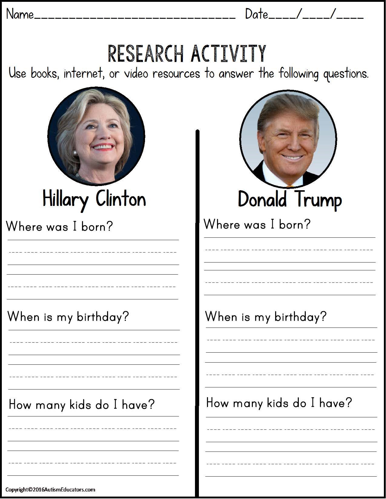 Trump vs. Clinton 2016 Election Activities for Children