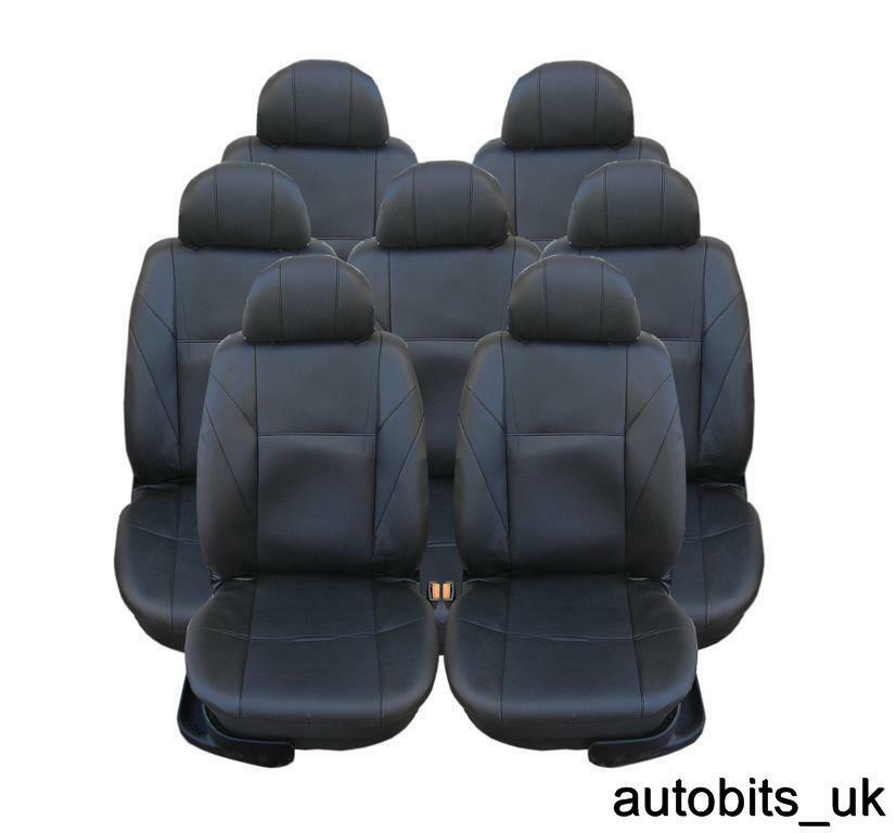 FULL SET BLACK PU LEATHER 7X SEAT COVERS FOR 7 SEATER CAR MPV VAN Flexzon