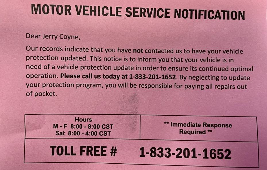 Motor Vehicle Service Notification Is It A Scam Or Not? Auto Chimps