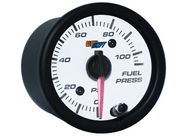 GlowShift 7 Color White Faced Series Fuel Pressure 100 PSI Gauge