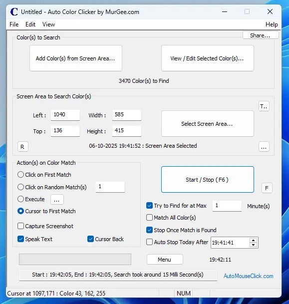 Auto Color Clicker to Search and Click on Screen Pixel Color(s)
