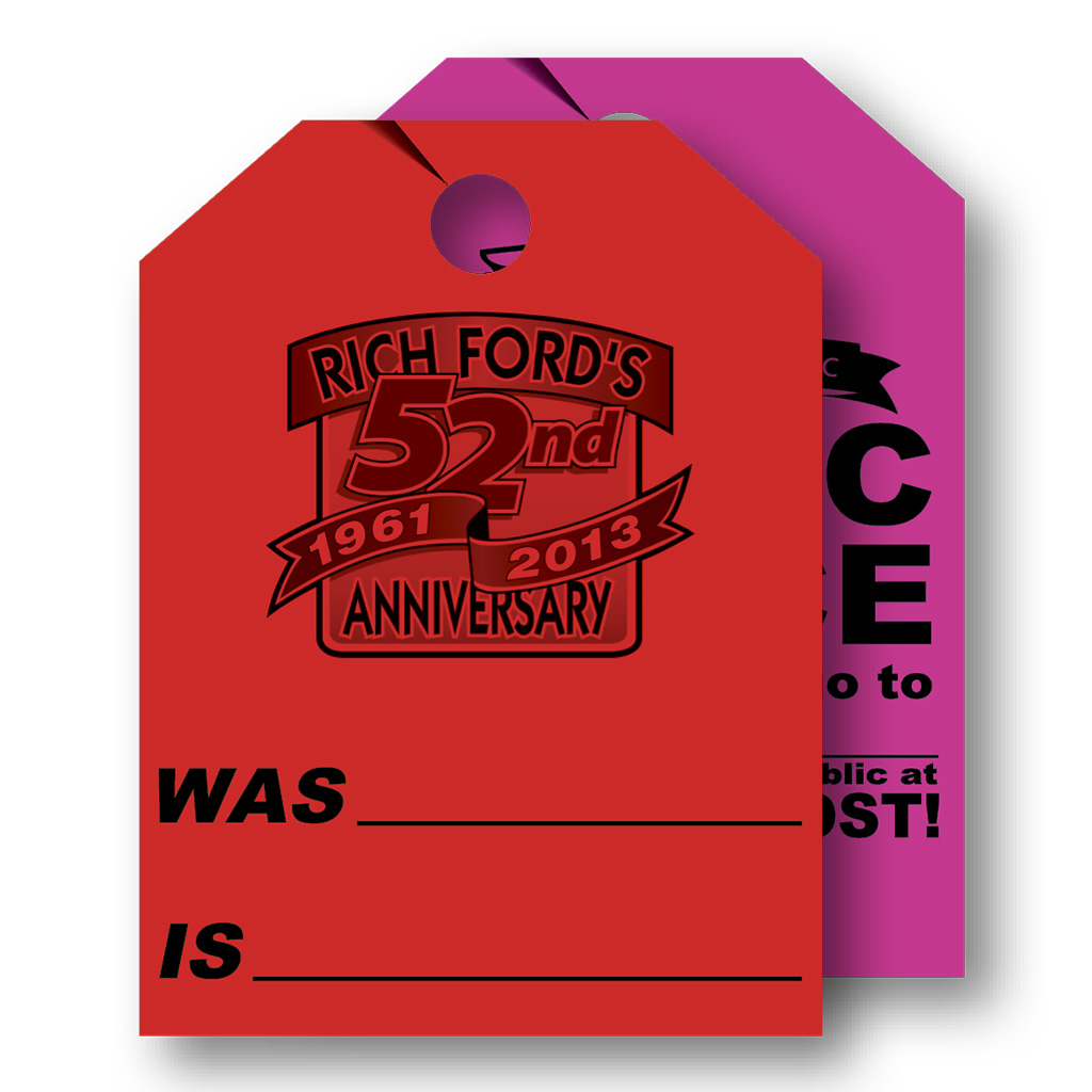 VT™ Custom Mirror Hang Tags 9" x 12" Auto Dealer Designs