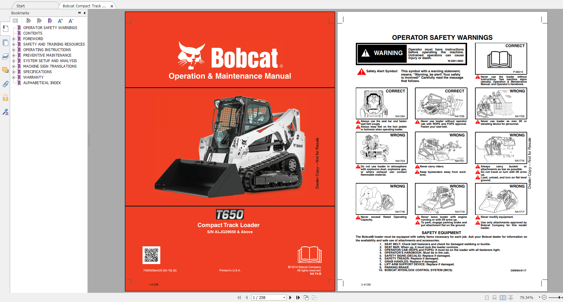 Bobcat Compact Track Loader T650 Operation & Maintenance Manual