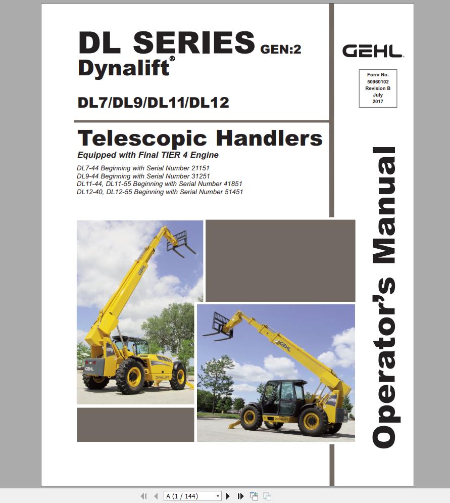 Gehl Telescopic Handlers DL7 DL9 DL11 DL12 GEN2 Operator's Manual