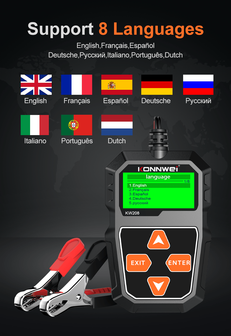 Konnwei KW208 Car Battery Tester 12V Motorcycle Battery Tester 100