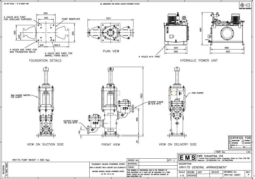 Sludge Ram Pump EMS Ram Pump Model VRH175