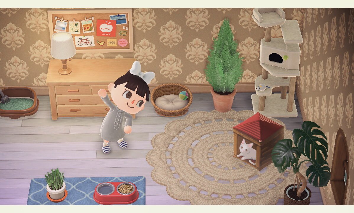 [B! !!] 『あつまれ どうぶつの森』の「かさ」マイデザインを使ったトリックアートがすごい。お部屋の中にどう見てもネコちゃん