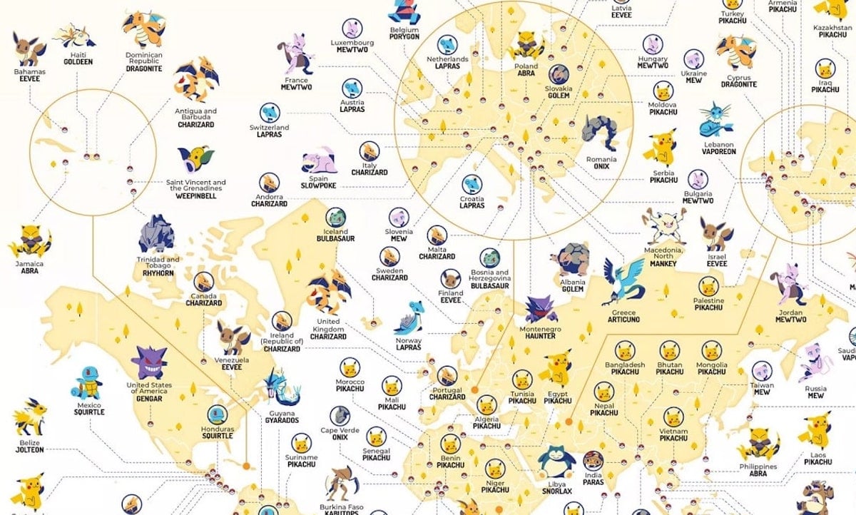 [B! ポケモン] 『ポケモン』世界各国の検索数トップポケモンが分かるマップが作成される。アメリカはゲンガー、ヨーロッパはケーシィ、日本は