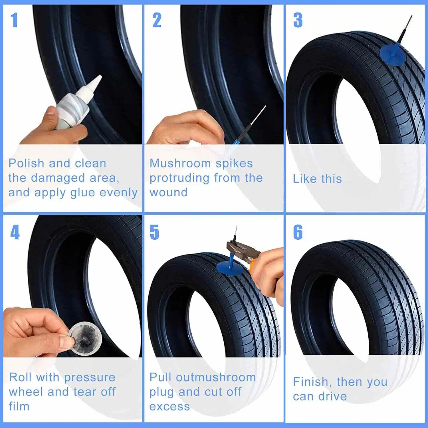 Mushroom Tire Plug Kit 24Pcs 2.4inc Tubeless Tyre Repair Plug AutoMods