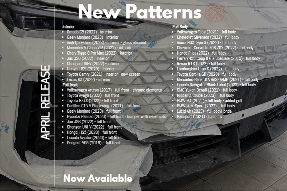 Creating patterns of car body and interior. Sale of templates in