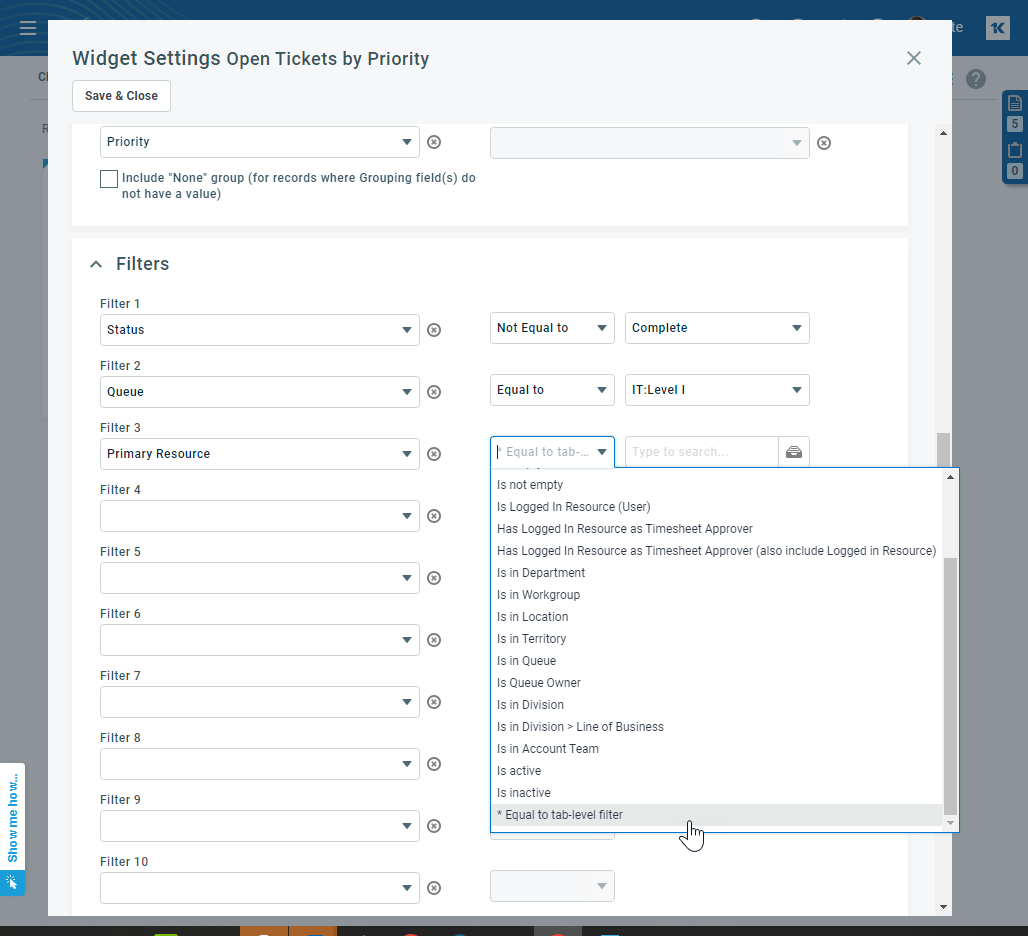 Adding and Working With TabLevel Filters