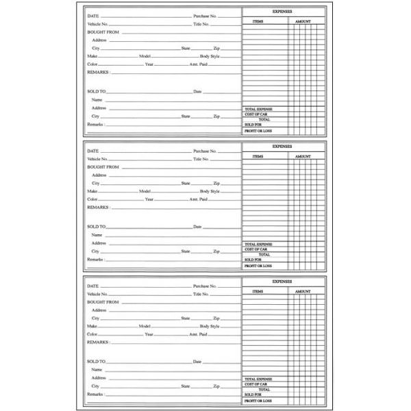 Used Car Record Book Auto Tech & Niles Marketing LLC