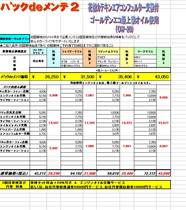パック De メンテ 料金