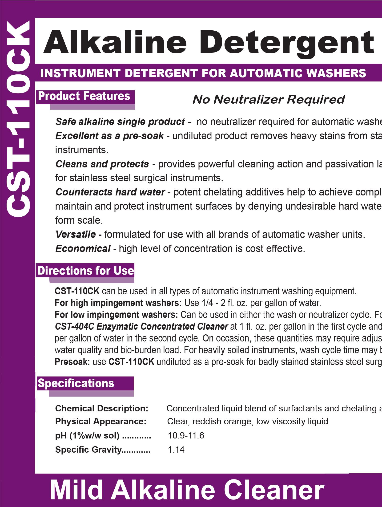 Serc Alkaline Detergent 4X1GAL CST110CK Auxo Medical