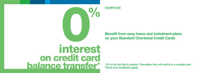 0 interest on credit card balance transfer* Standard Chartered UAE