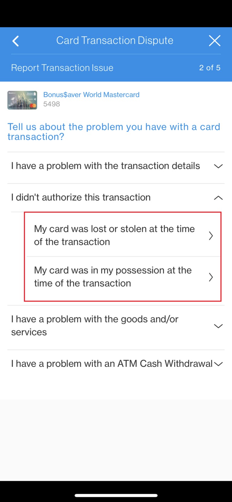 Unauthorized transaction Standard Chartered Singapore