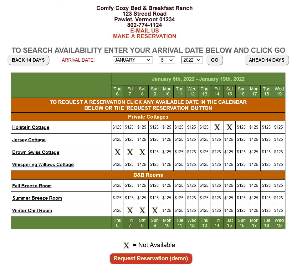 Availability Online Booking Engine Features Comparison Chart