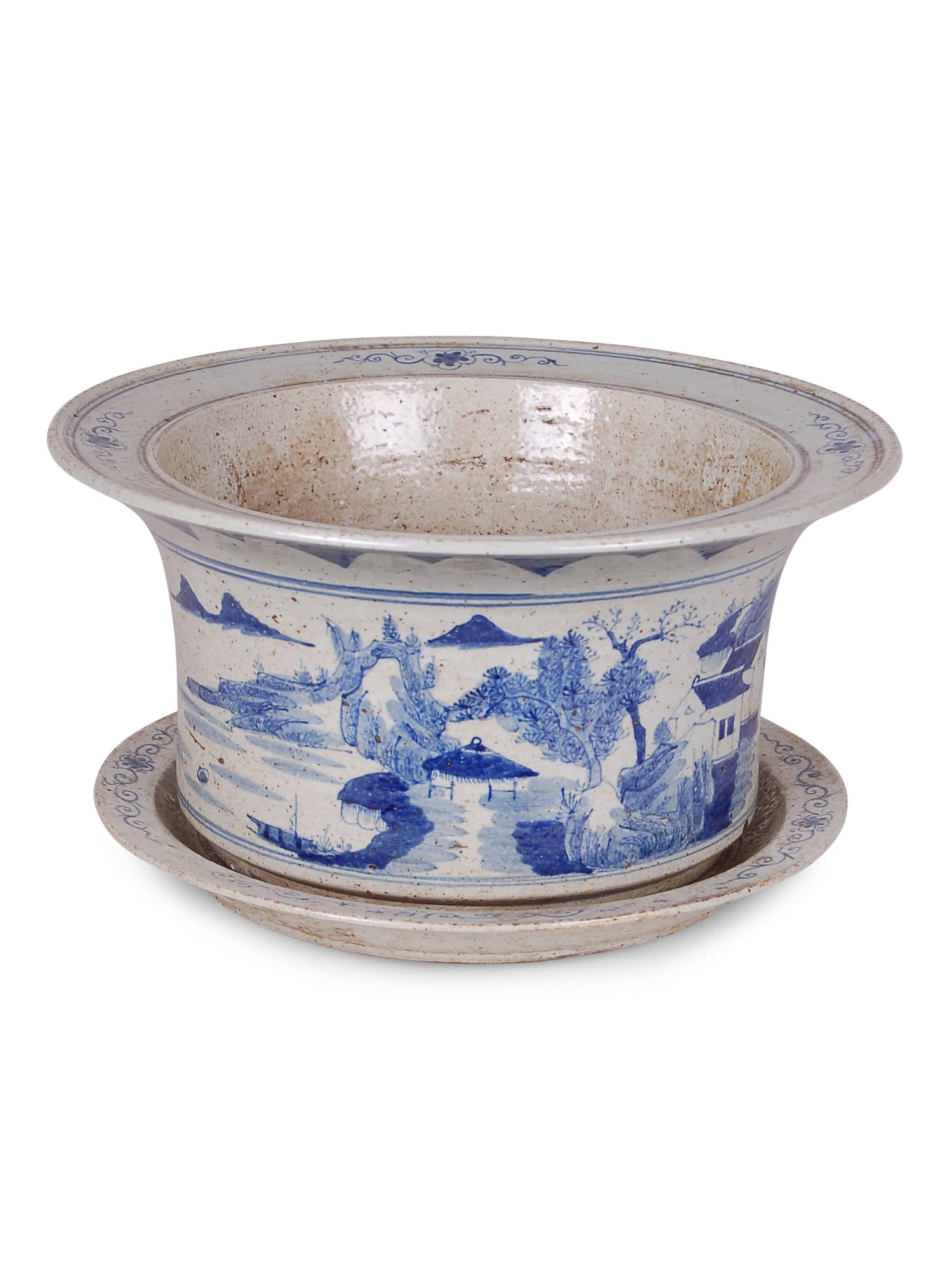 Blue and White Canton Planter with Saucer Avala International Inc.
