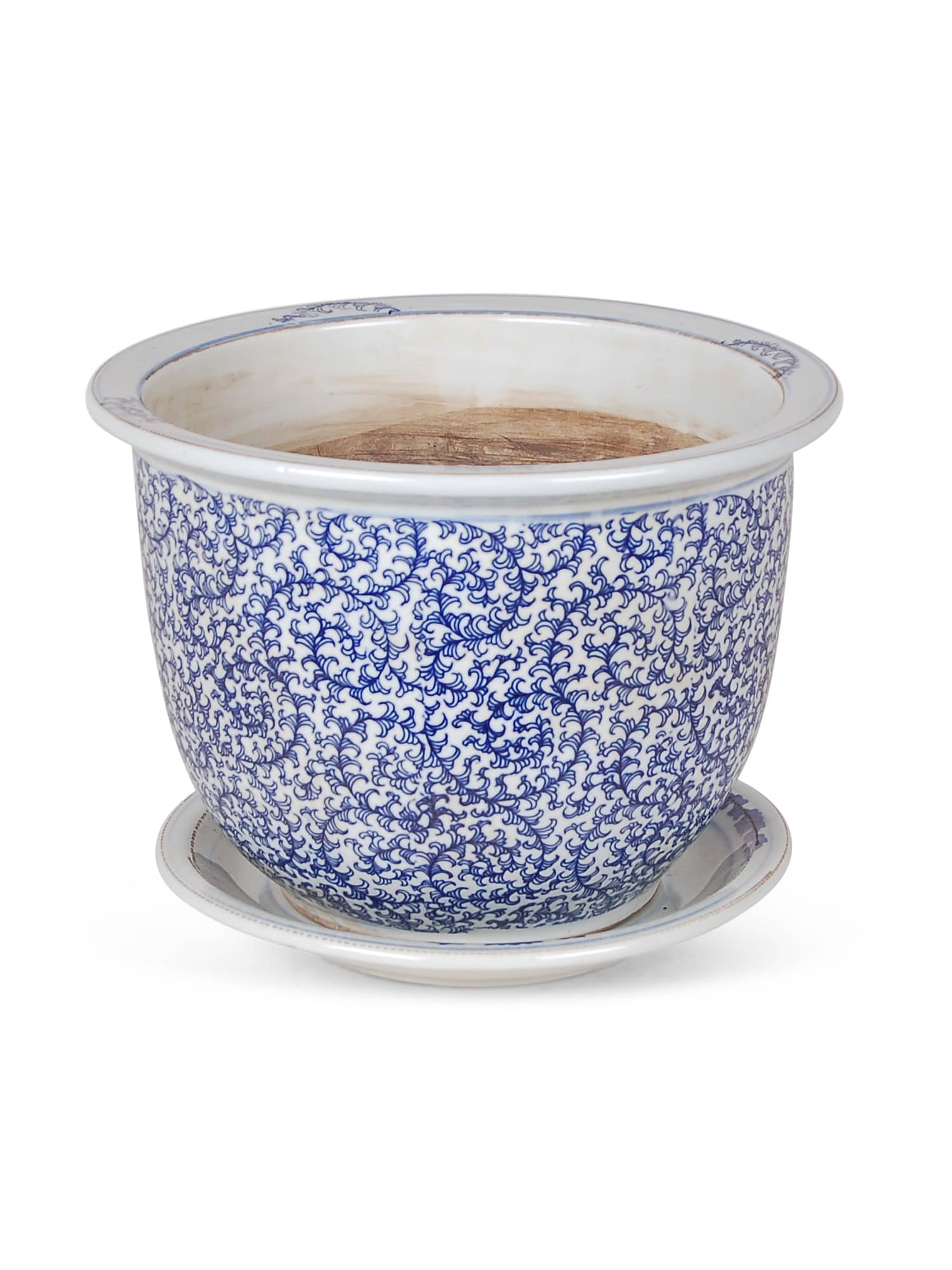 Blue and White Floral Planter with Saucer Avala International Inc.