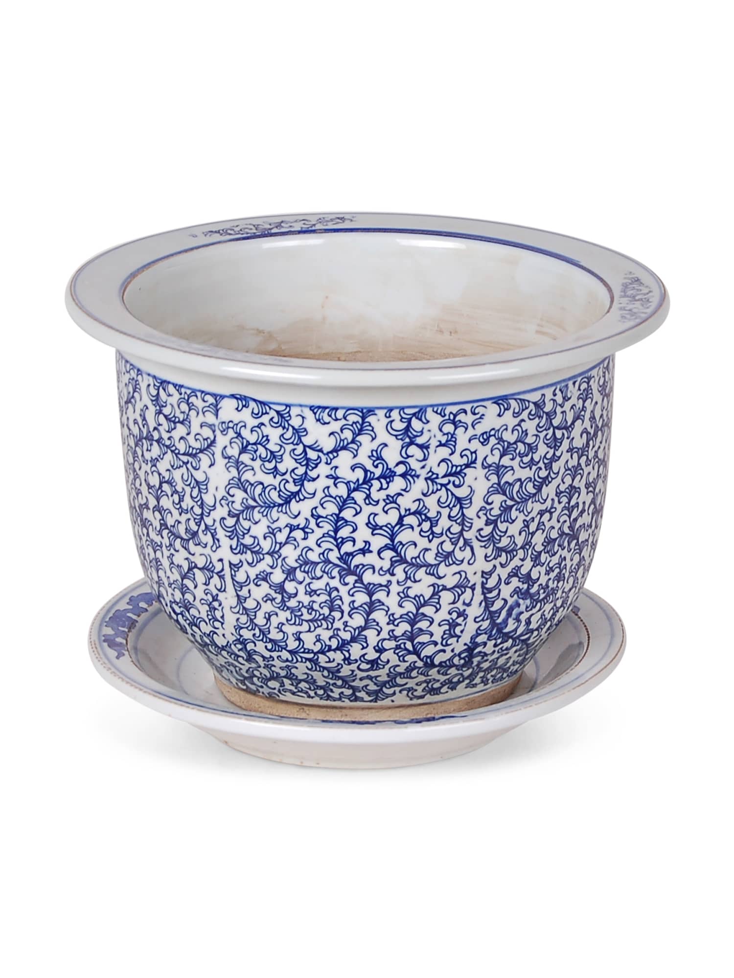 Blue and White Floral Planter with Saucer Avala International Inc.