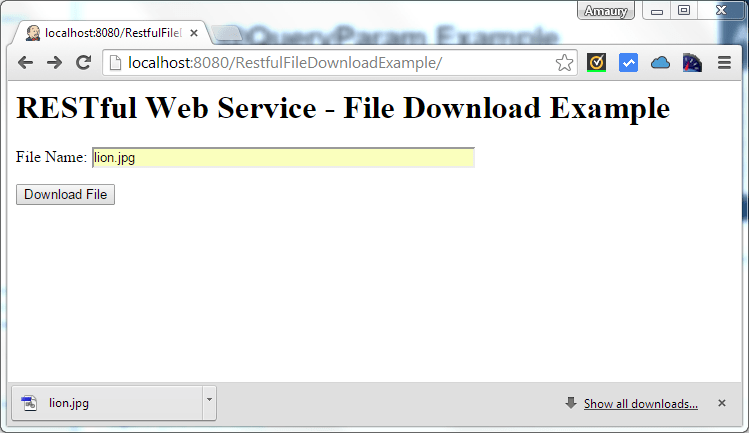 File Download Example Using RESTful Web Service with JAXRS and Jersey
