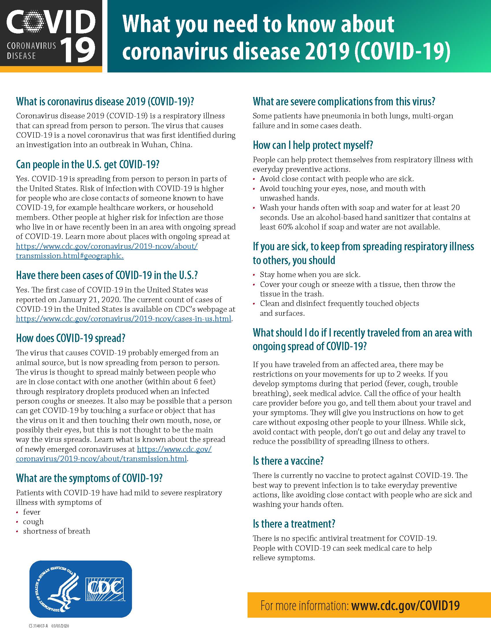 Centers For Disease Control Fact Sheet Covid19