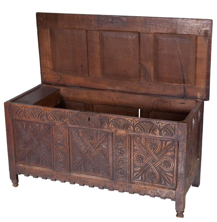 17th Century Jacobean Carved Oak Blanket Chest Coffer Avantiques
