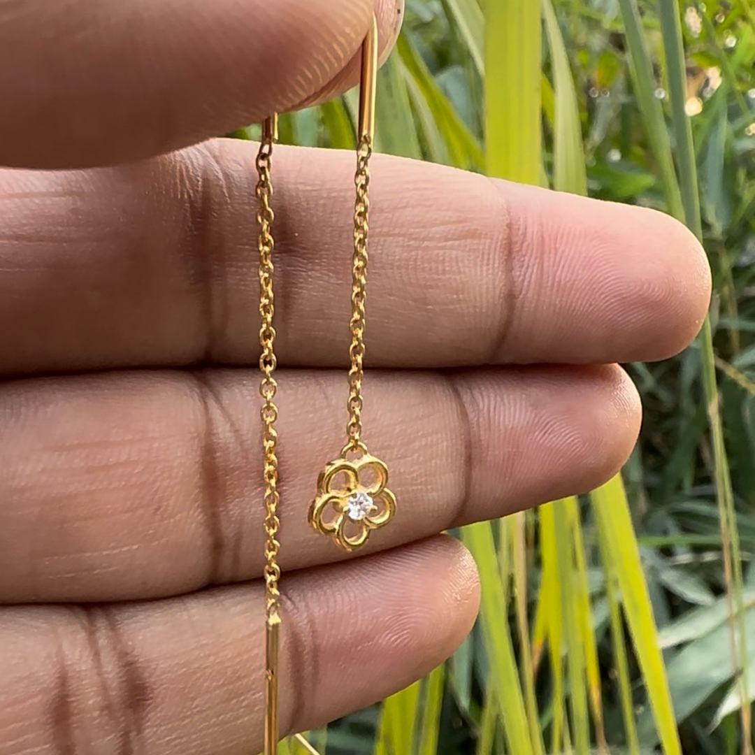 Sui dhaga gold earring, 18k Gold, HUID Hallmarked Avarta