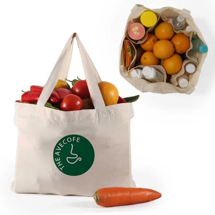 Large Canvas Grocery Tote Bag with 6 Pockets Avecobaggie