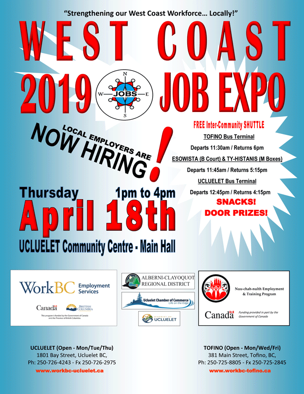 West Coast Job Expo April 18, 2019 Alberni Valley Employment Centre