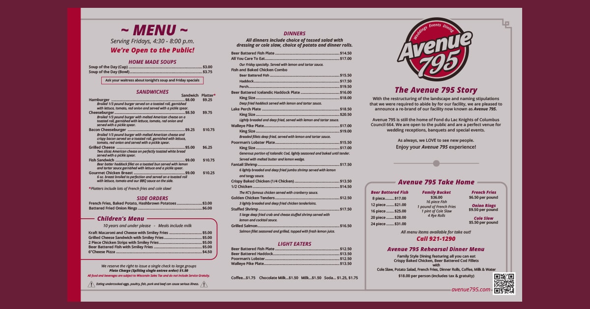 Friday Night Fish Fry Open To The Public Avenue 795 Fond du Lac