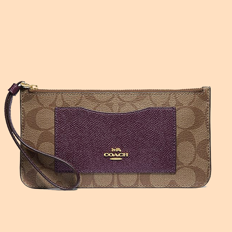 Coach Zip Top Wallet In Signature Canvas Metallic Raspberry Averand