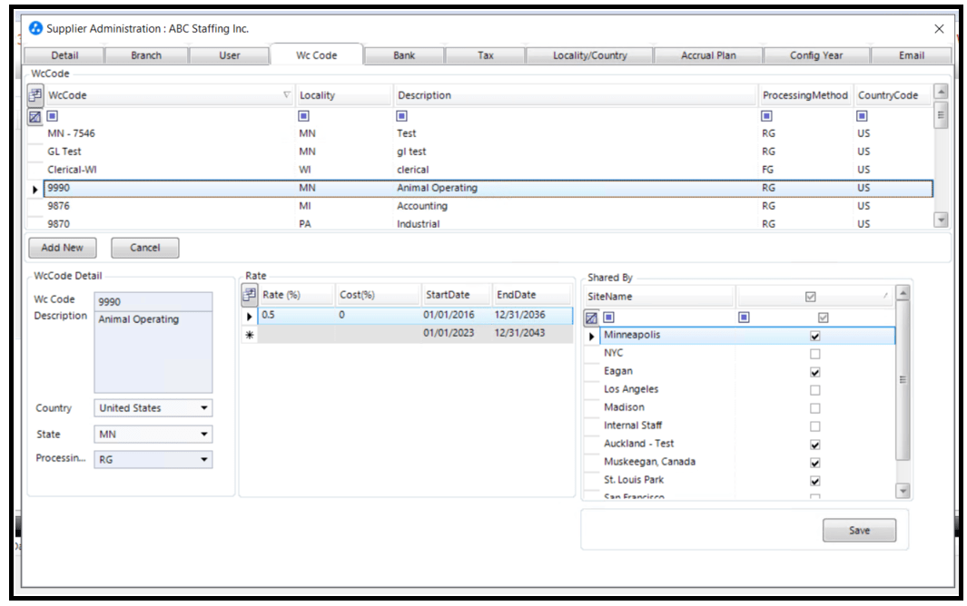 Supplier Wc Code Tab (Worker's Compensation) Avionte Classic