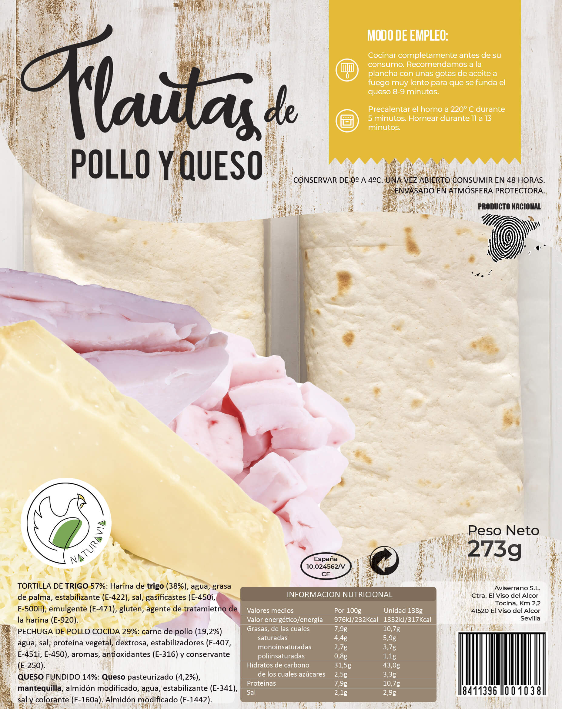 Flauta de pollo y queso Aviserrano