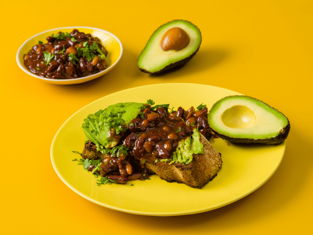 HOMEMADE SMOKEY BAKED BEANS ON SOURDOUGH TOAST WITH SMASHED AVOCADO