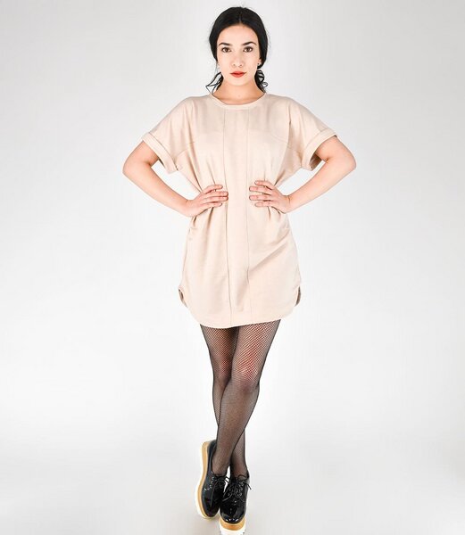 Fräulein Stachelbeere Cremefarbenes langes Sweatshirt Kleid