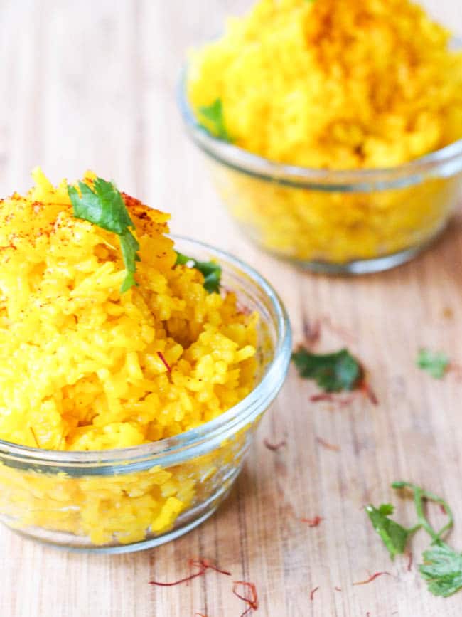 Vegan Saffron Rice Pilaf Recipe with Onions and Turmeric {GlutenFree}