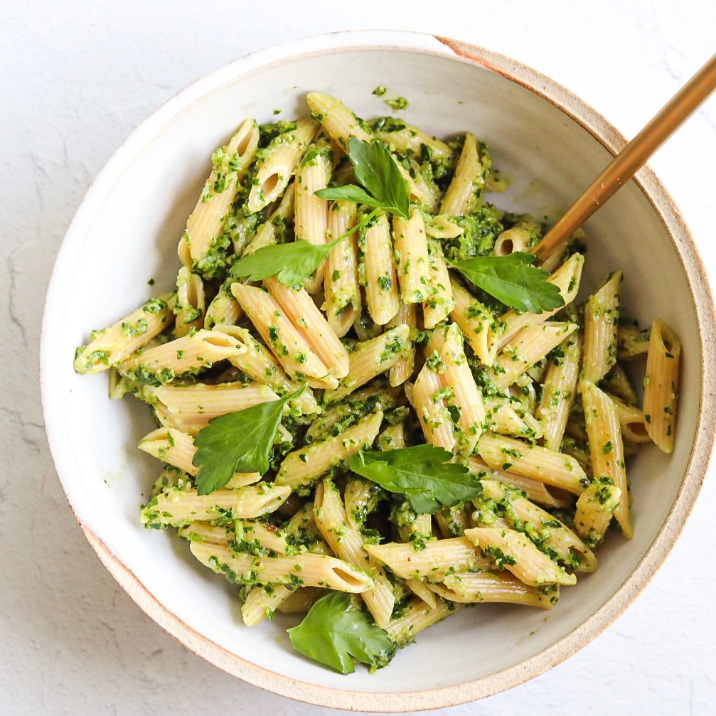 Vegan Parsley Pesto without Nuts Avocado Skillet