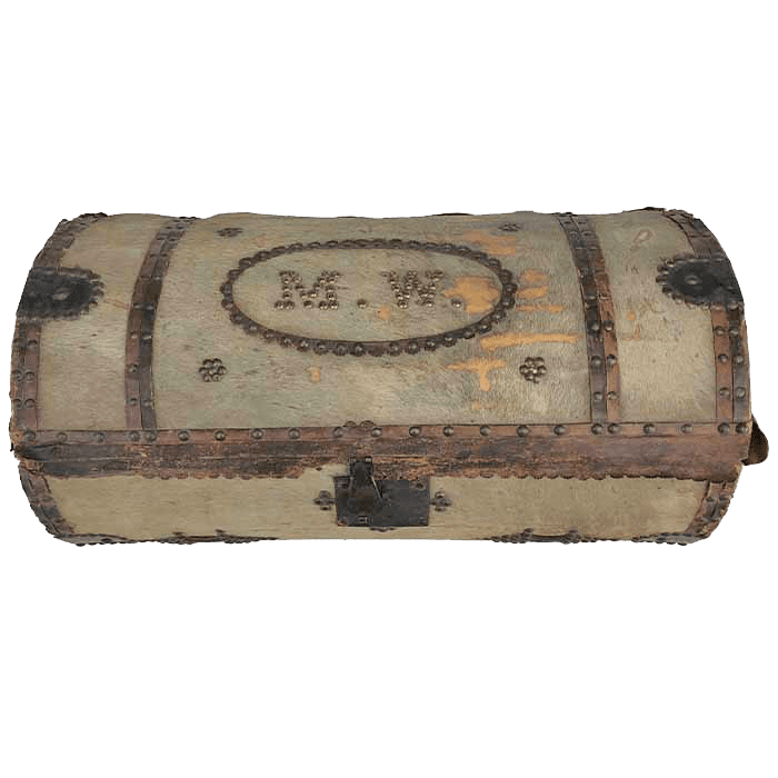 Round Antique Horsehide Stagecoach Trunk Avonlea Antiques & Interiors