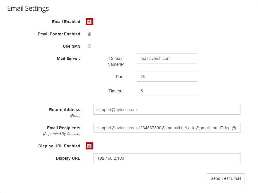 Mail Settings AVTECH