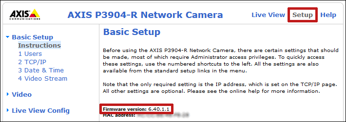 Axis_Setup_Basic_Setup_Firmware_Version - AVTECH