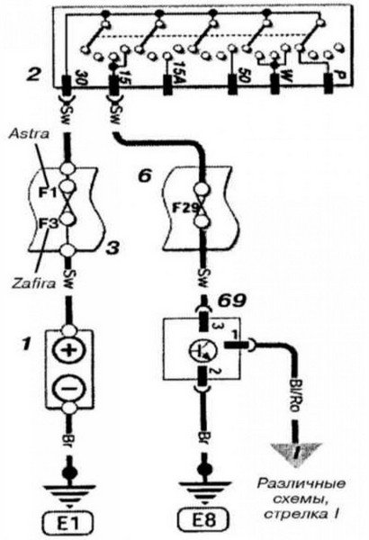 Diagramas (esquemas) eléctricos de coche Opel Astra G (Opel Astra T98