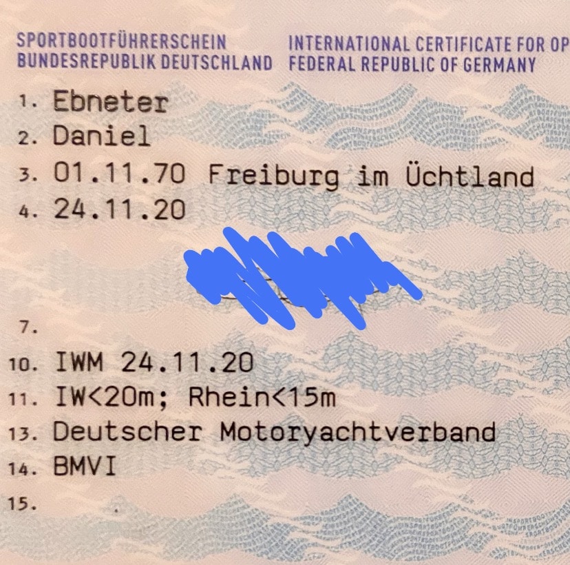 Just in My German/International Inland Waters Captain’s License (SBF