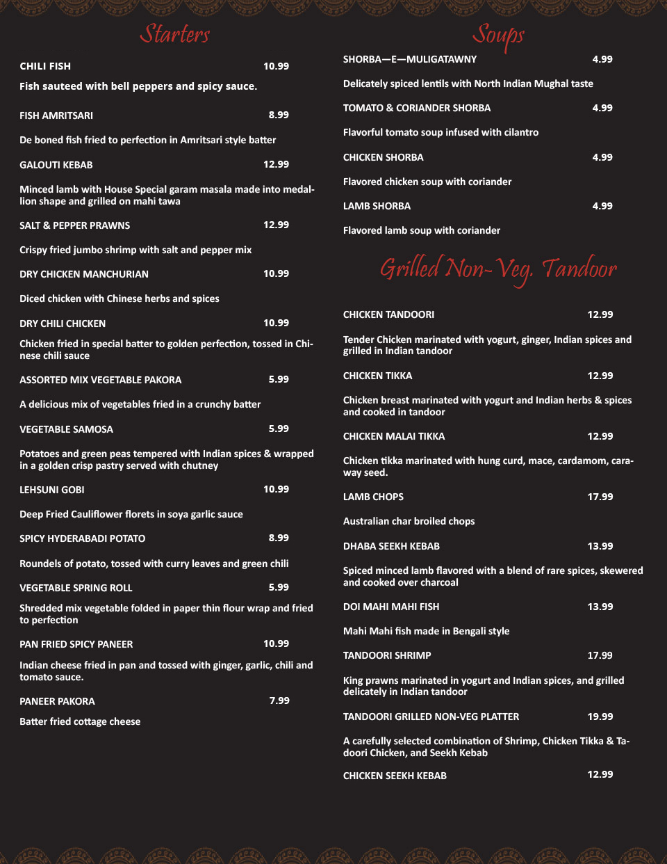 Awadh India Restaurant Menu