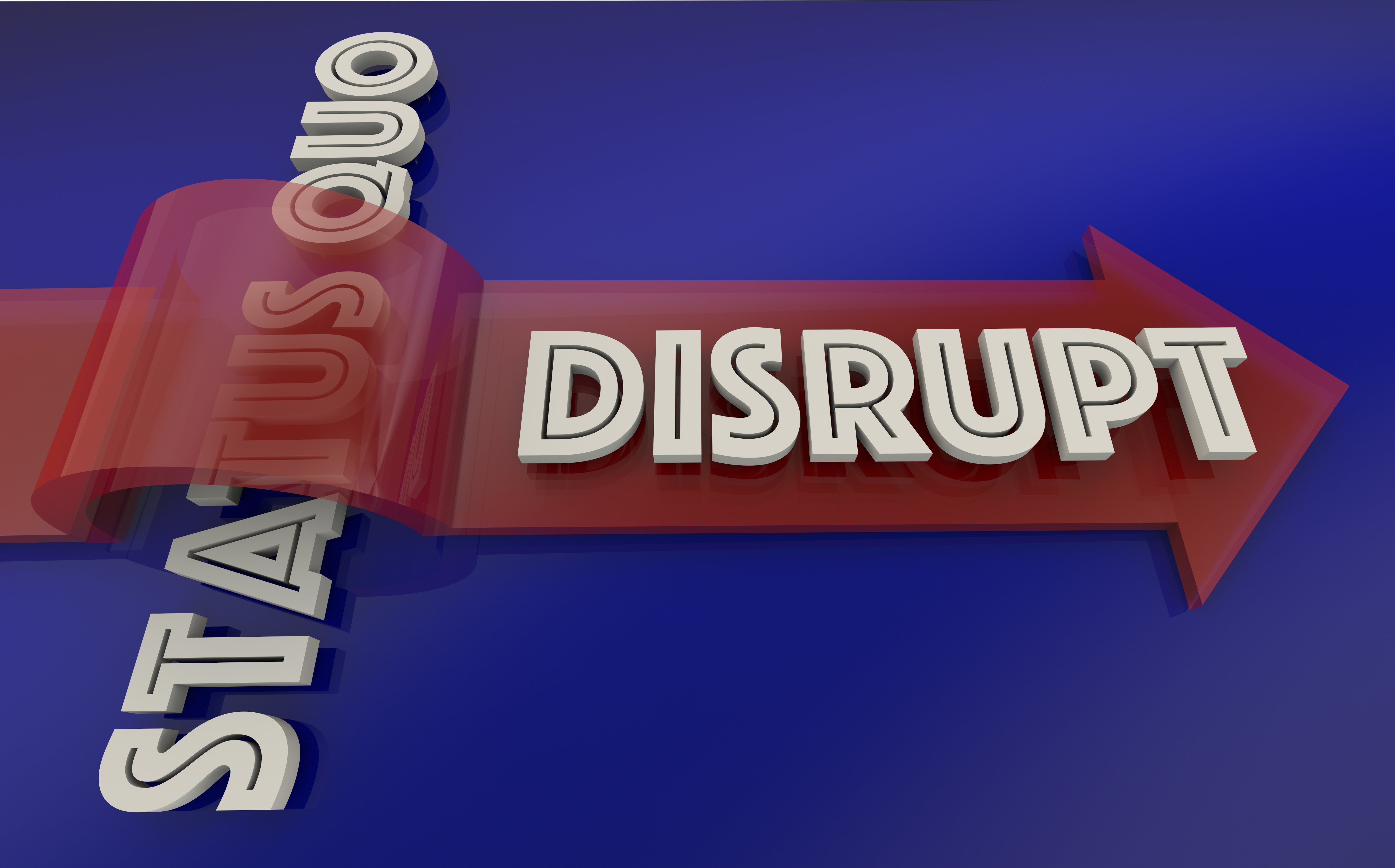 Disrupt Status Quo Arrow Over Word 3d Illustration Awareity