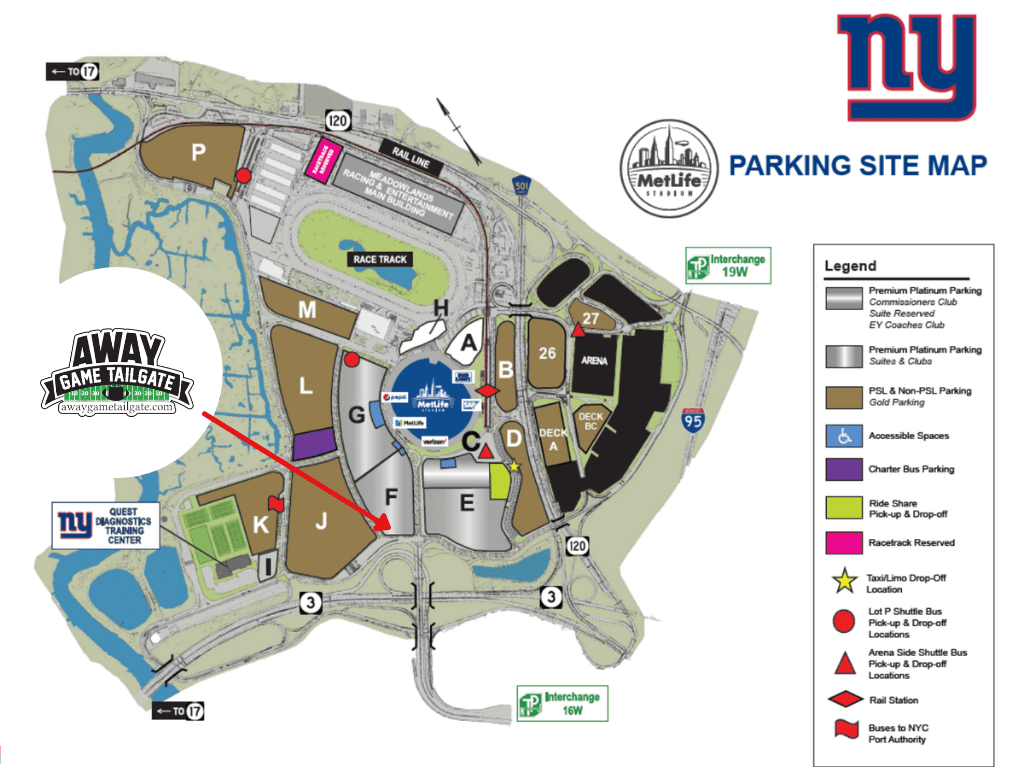 Giants Metlife Stadium Parking Lot Map Away Game Tailgate