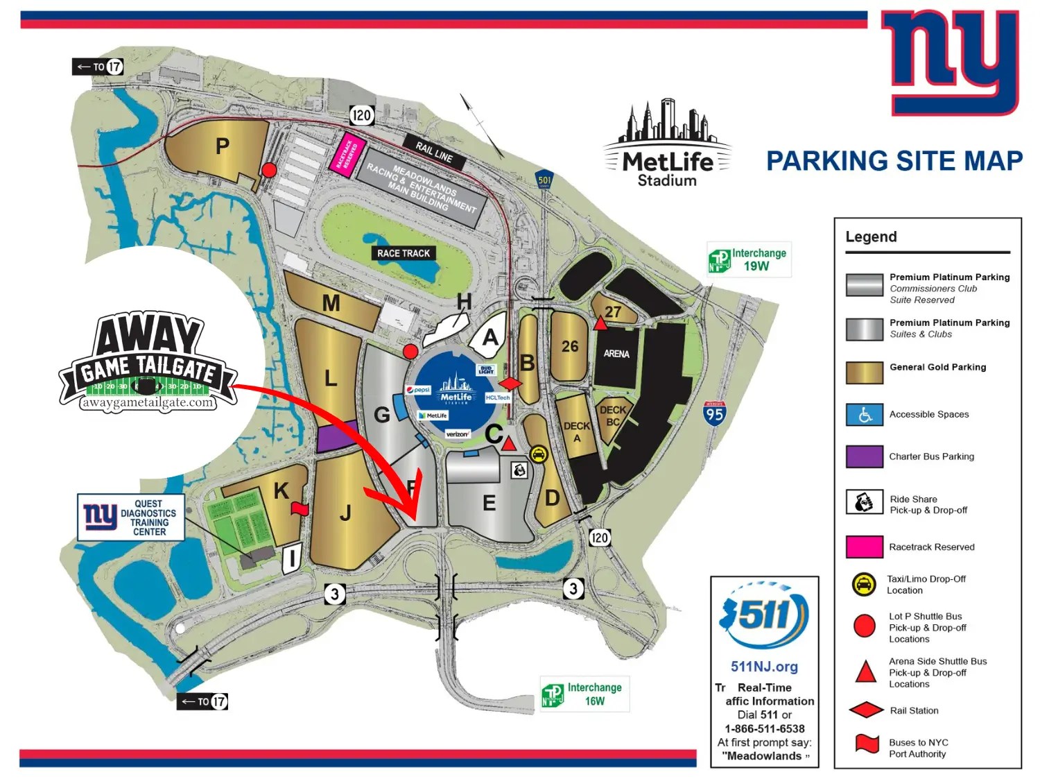 Giants Metlife Stadium Parking Lot Map Away Game Tailgate