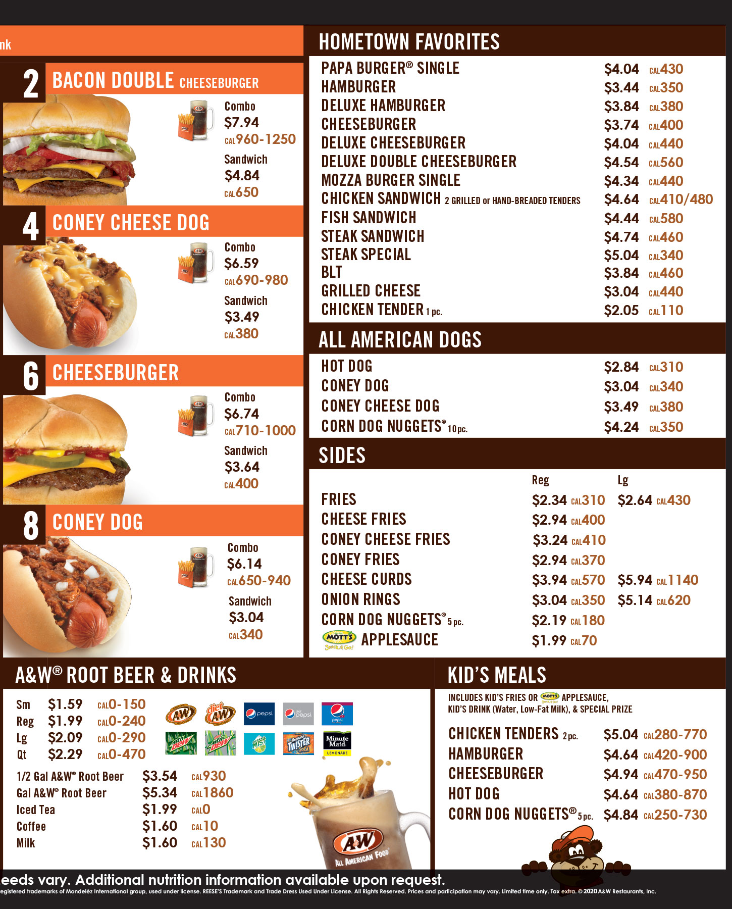 Our Menu A&W Drive In Bay City, Michigan All American Fast Food
