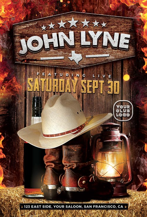 Country Artist Event Flyer Template Flyer for Country, Bar and Pubs